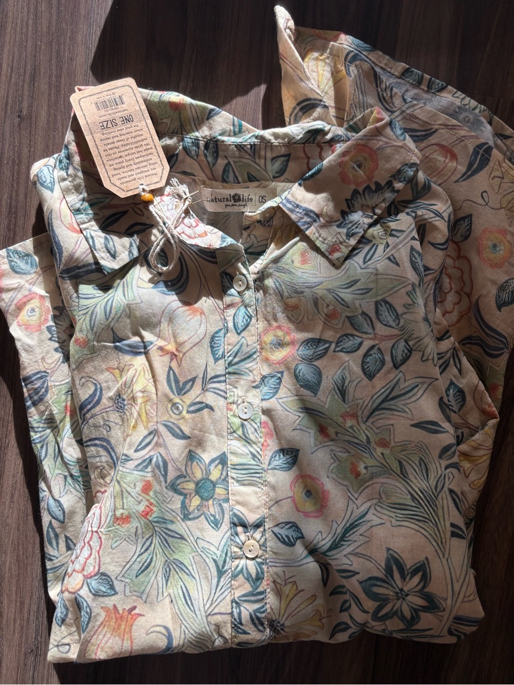 NATURAL LIFE Cream Floral Button-Down Shirt with Multicolor Blooms